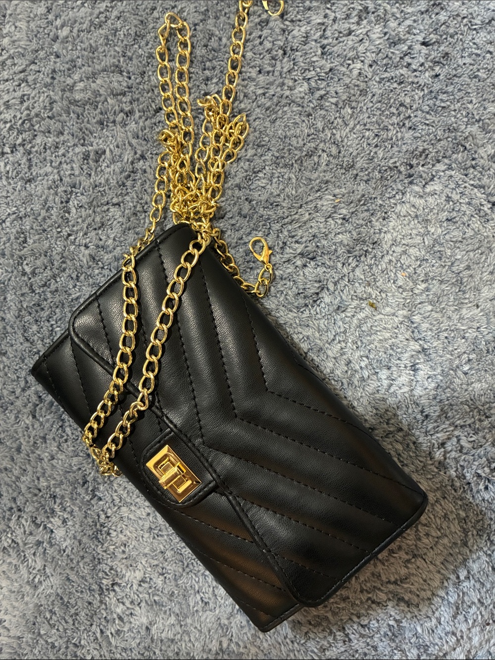 Black Quilted Crossbody Bag with Gold Chain